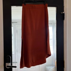 House of Harlow 1960 Asymmetrical Knit Maxi Skirt Size Medium Burnt Orange